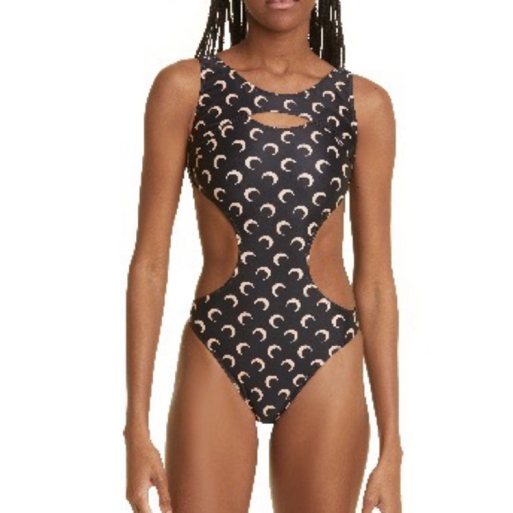 Marine Serre Moon Print Cutout One Piece Swimsuit Size Small